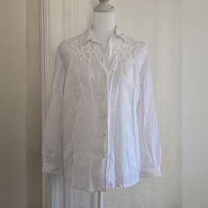 Vintage Together White Button-Up Blouse with Lace